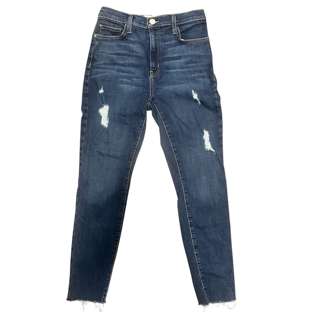 Current Elliott Womens Jeans 30 The High Waist Stiletto Distressed Raw Hem Blue